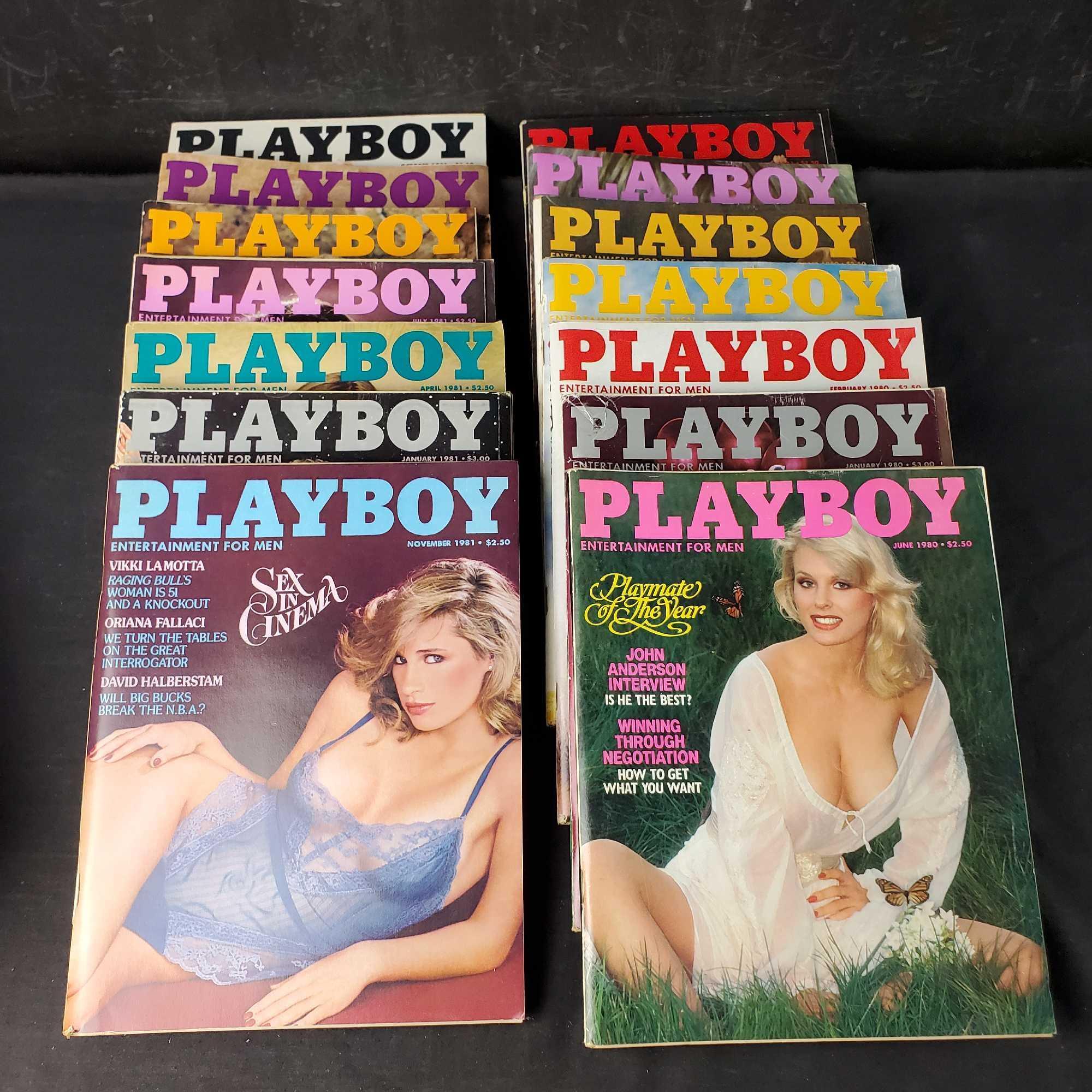 Bin of approx. 22 Playboy adult entertainment magazines 1980-1981