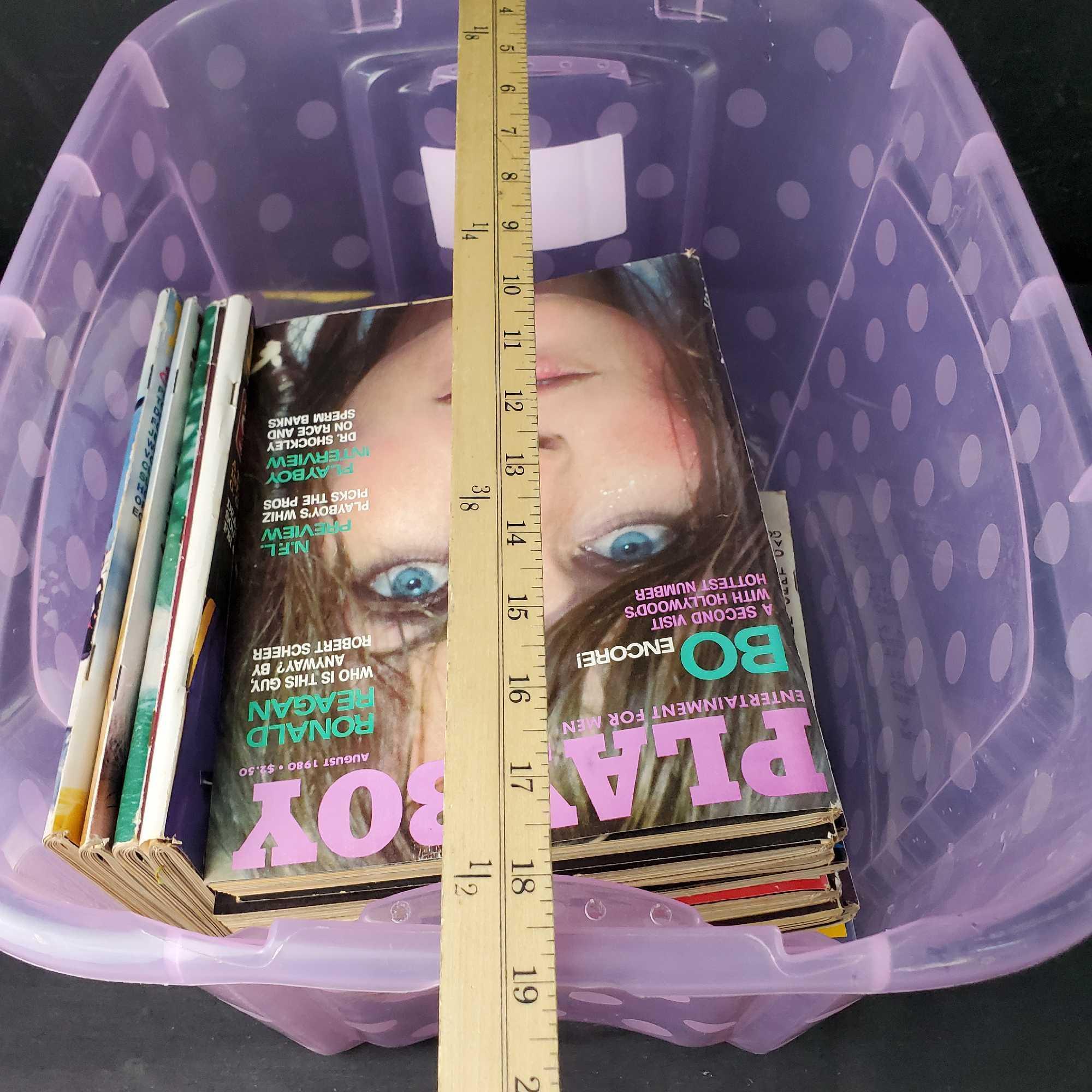 Bin of approx. 22 Playboy adult entertainment magazines 1980-1981