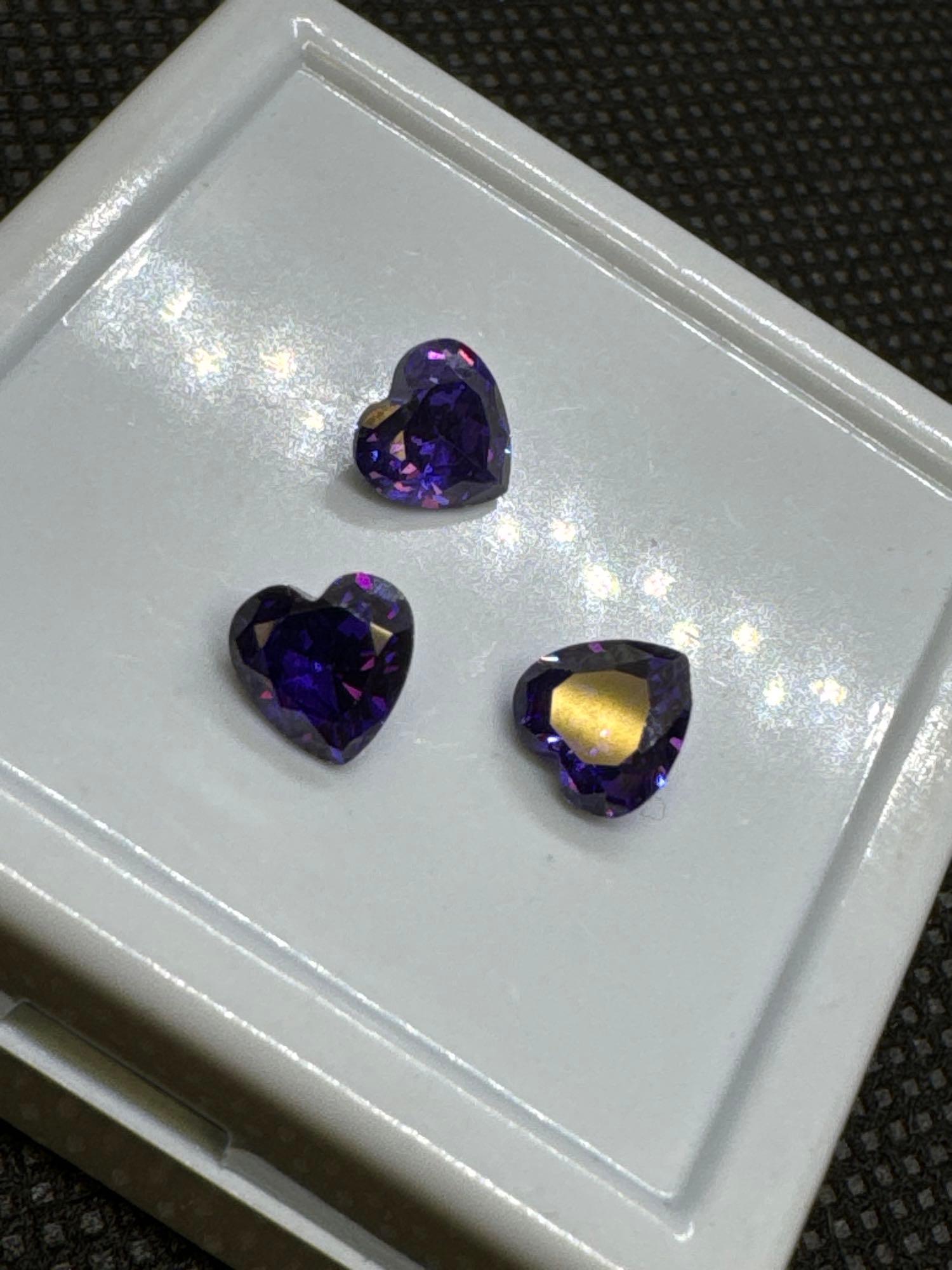 3x Heart Cut Purple Tourmaline Gemstones 3.85 Ct