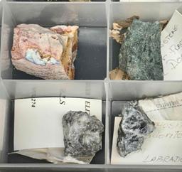 Box of Assorted Mineral Specimens Barkerilite, Monzonite, Dacite more