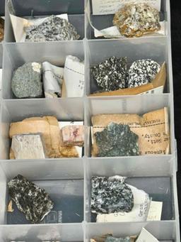 Box of Assorted Mineral Specimens Barkerilite, Monzonite, Dacite more