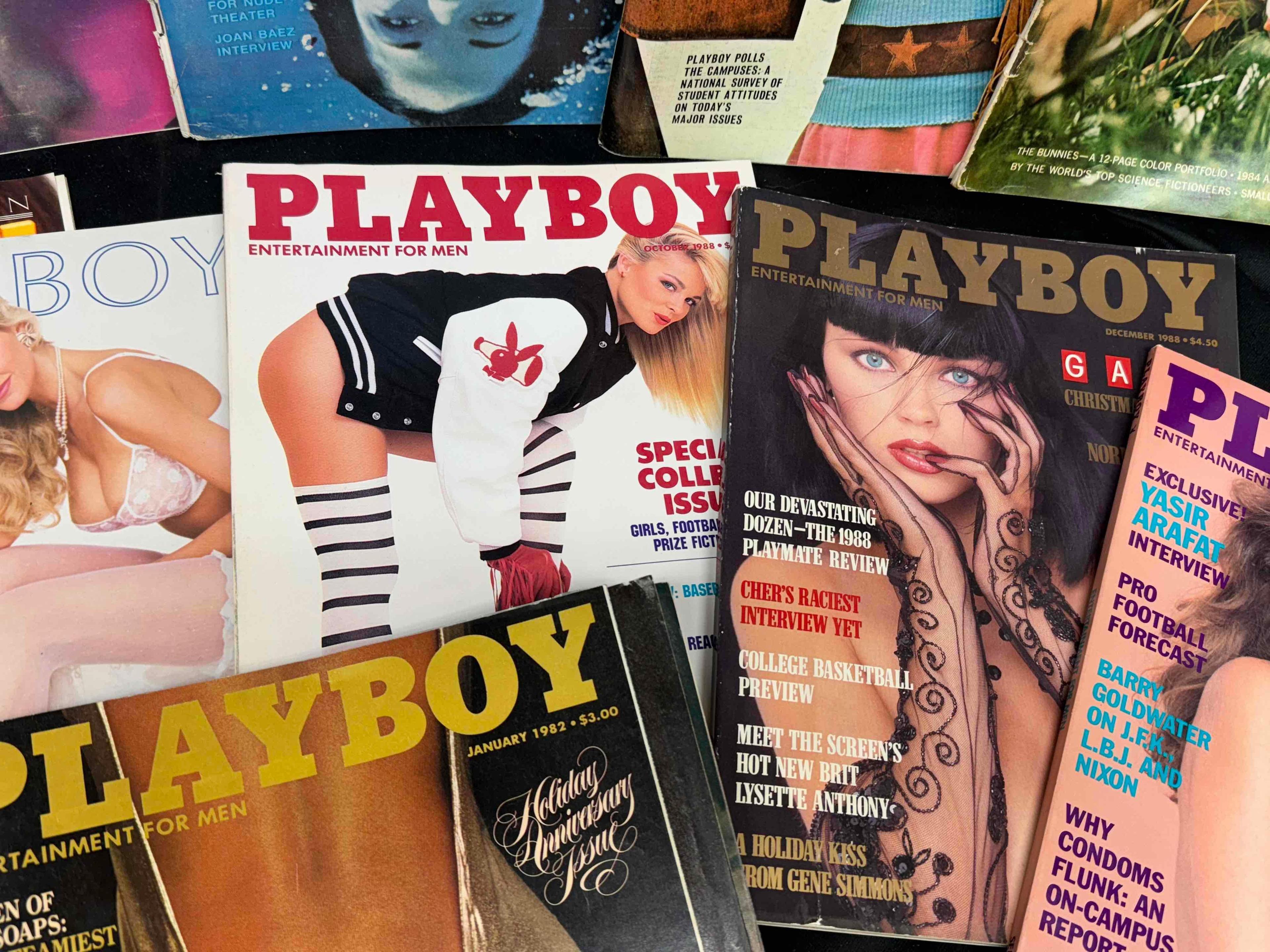 14 Vintage Playboy Magazines and 2 Supplement Books 1960s-1980s Centerfolds