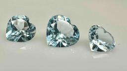 3 Heart Cut Topaz Gemstones 2.8ct Total