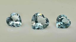 3 Topaz Heart Cut Gemstones 2.8ct Total