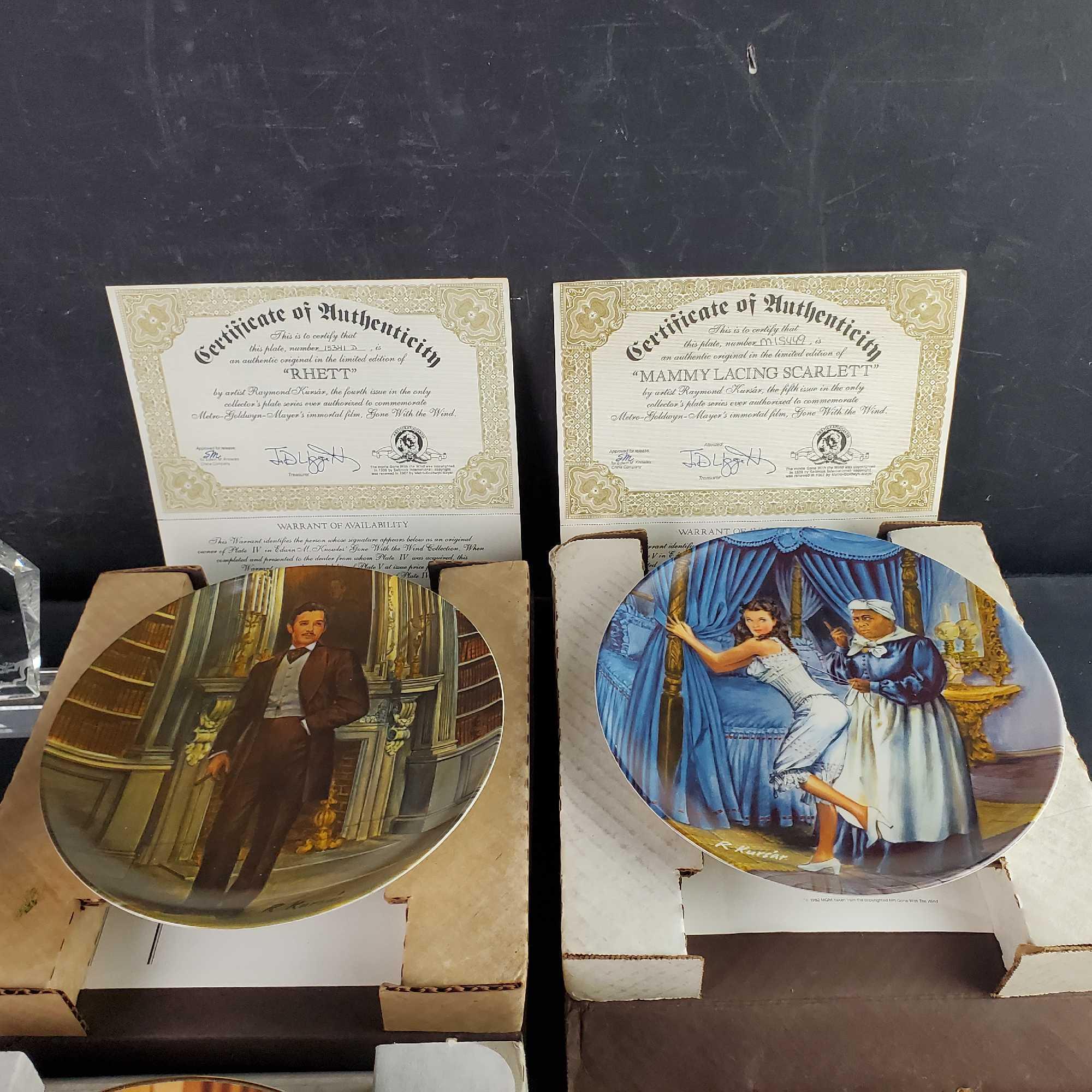Lot 4 collectors plates W/COA acrylic eagle display 4 glass paperweights small berkley jewelry box