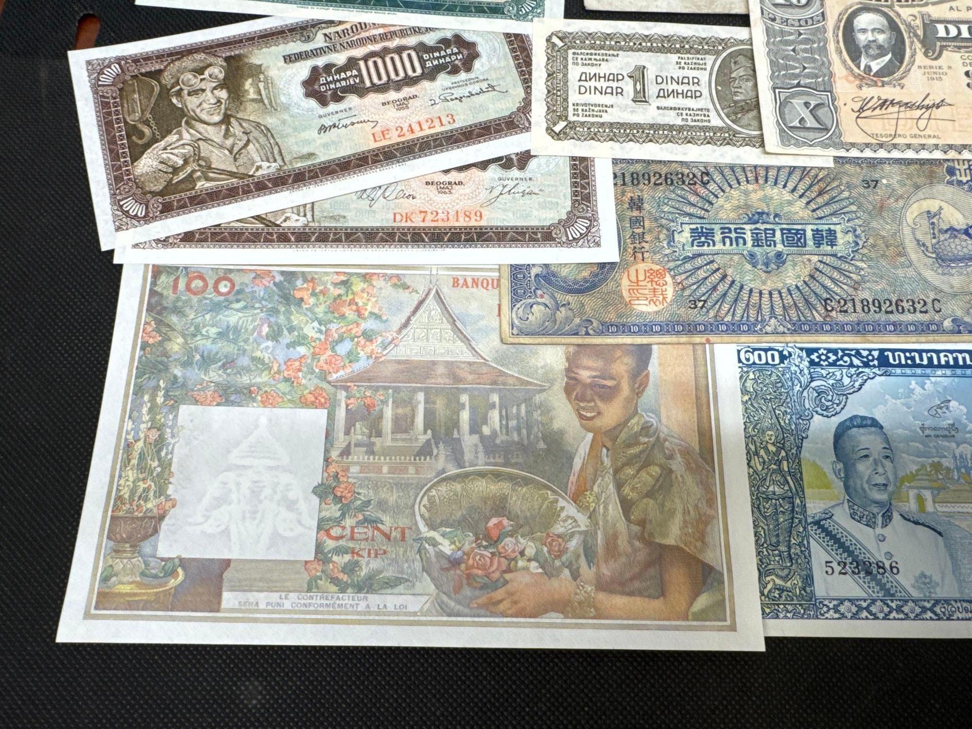 Foreign Banknotes Belgian South Korea, Laos