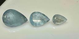 3 Aquamarine Pear Cut Gemstones 21.3ct Total
