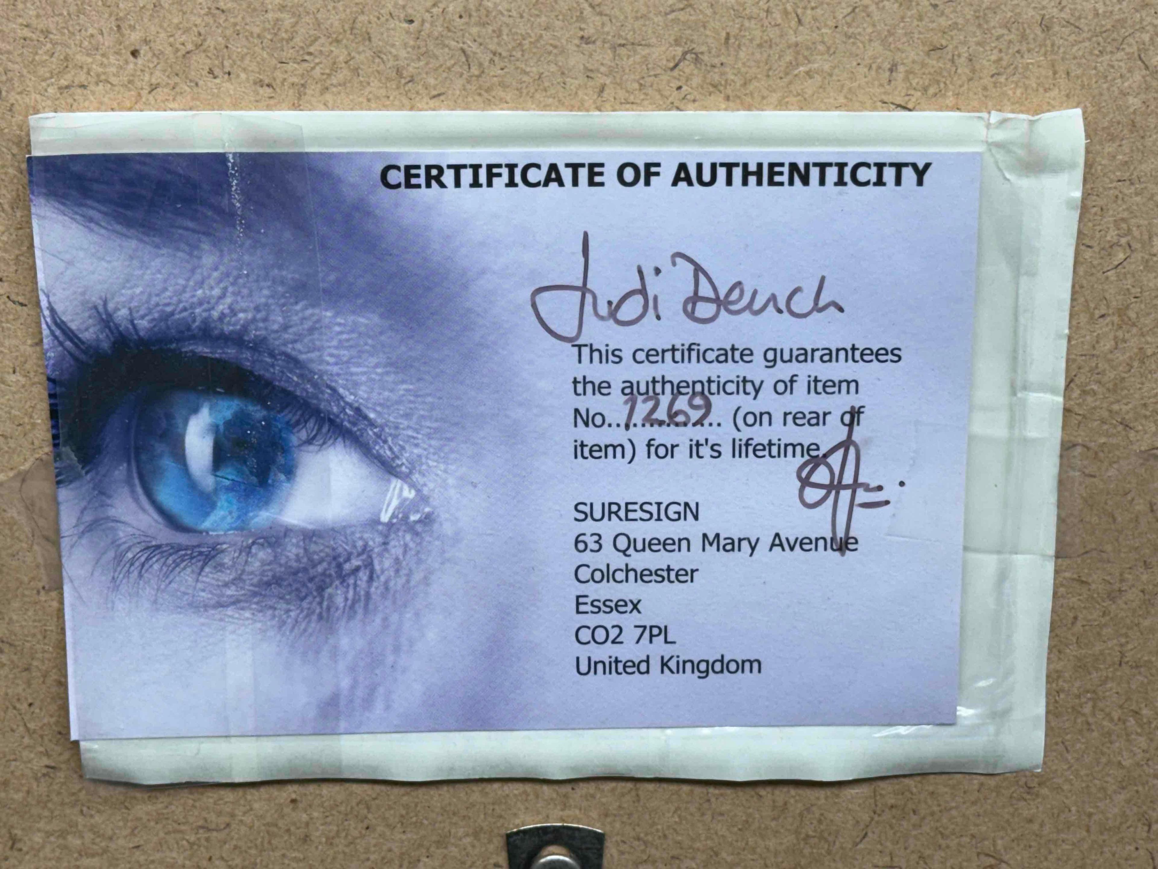 Signed Judi Dench Framed Photograph no. 1269 with COA 10x12