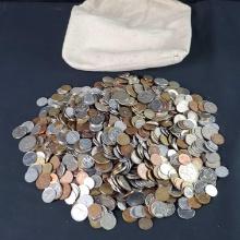 large bag of mostly vintage forgen coins France Italy mexico Phillipines Europe japan Brazil more