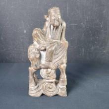 Vintage Unique small stone statue with old Chinesse man on horse