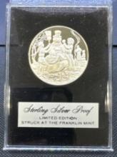 Sterling Silver Proof Limited Edition Franklin Mint Snowman Bullion Coin
