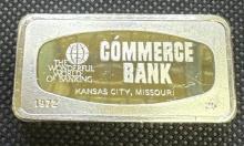 2 Oz Sterling Silver Franklin Mint Commerce Bank Kansas City Missouri Bullion Bar