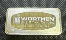 2 Oz Sterling Silver Franklin Mint Worthen Bank And Trust Little Rock Arkansas Bullion Bar