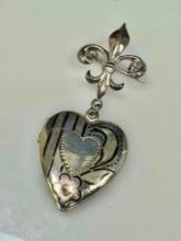 Vintage Sterling Silver Heart Locket with Pin Attachment 6.1g