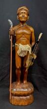 Anatomically Correct Wooden African Native Warrior Statue 31in