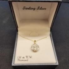 1/10ct Diamond Cluster Sterling Silver Pendant Necklace New in Box