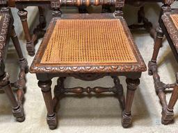 Vintage Carved Wood Chairs with Cane Seats
