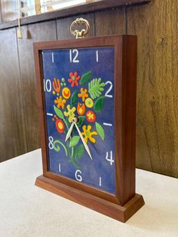 Vintage Blue Floral Tile Tabletop Clock