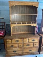 Vintage Broyhill Premier 6 Drawer Oak Wood Buffet Cabinet with Hutch Top.
