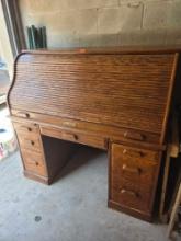 Vintage Winners Only Inc. Heavy Solid Oak Wood 13 Drawer Roll Top Desk