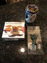 Mustache Coasters, Die Cast army man Bottle opener and Change Bank