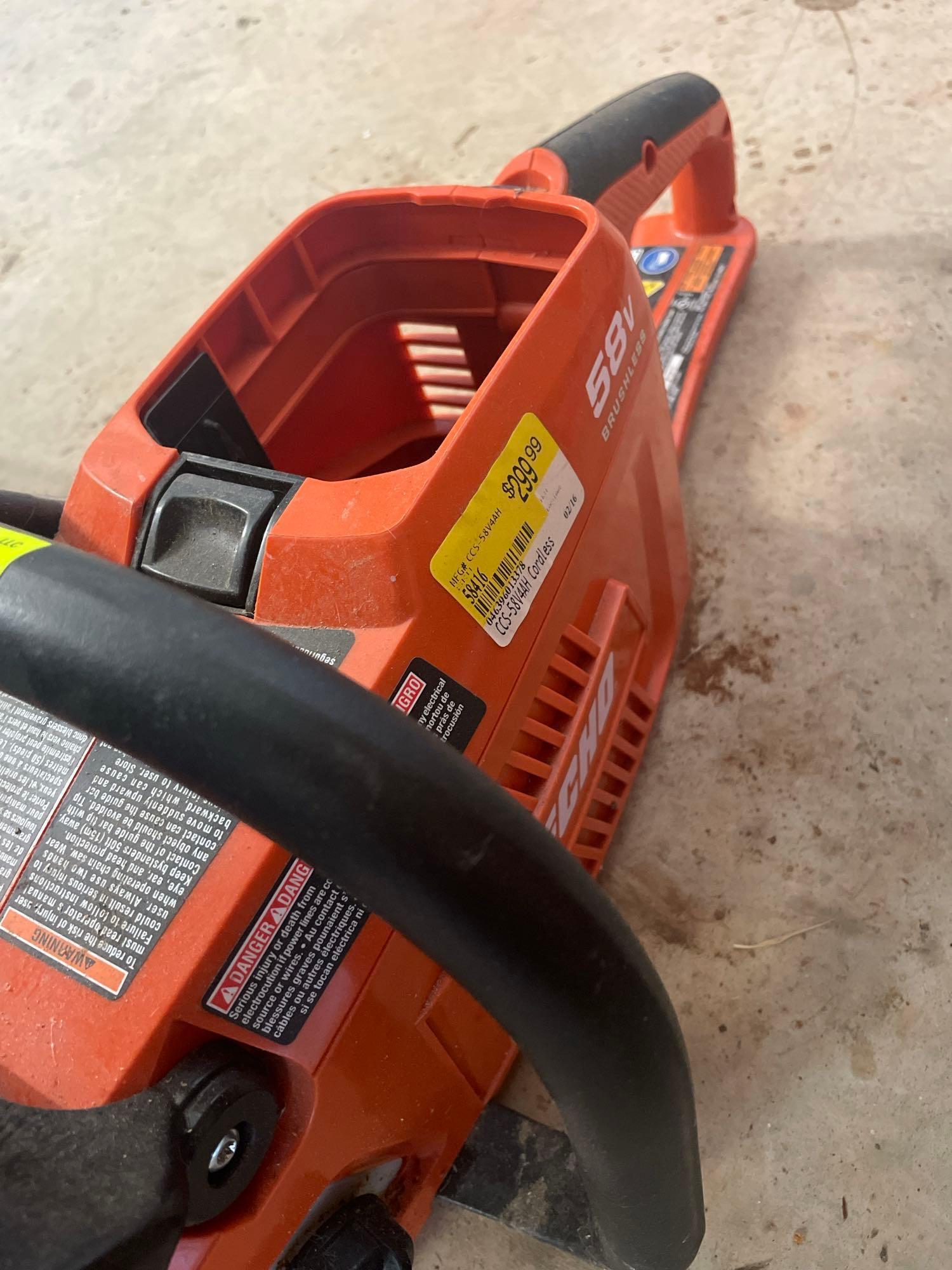 echo 58v battery powered chainsaw