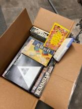 Box of vintage games, books