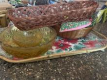 wicker baskets, candy bowls, bamboo tray