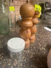 vintage wood salt and pepper grinders, spice container