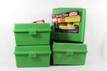 Four MTM 100 round green plastic rifle ammo boxes. New with tags.