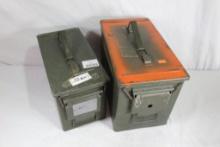 Two green metal ammo boxes. Used.