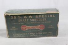 Vintage Remington box of 38 S&W Spl Sharp Shoulder. Count 28.