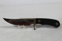 Custom Sheath knife. 4.75 inch blade, brass hilt and black phenolic handle. Very nice condition. No