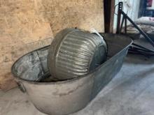 galvanized wash tub and bushel basket