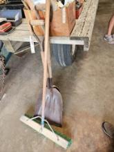 Steel scoop shovel and push broom