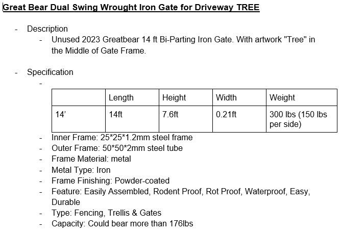 Greatbear 14' Bi-Parting Gate