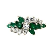 Vintage 14k White Gold Marquise Emerald Diamond Ring