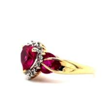 10k Yellow Gold Lab Ruby & Diamond Heart Cocktail Ring