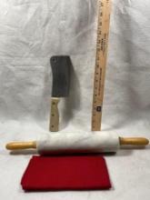 Marble Rolling Pin With Cleaver & Linen