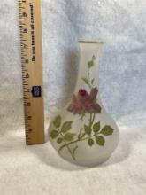 Vintage Flower Theme Vaseline Glass Hand Blown Vase
