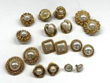 Gold Tone and Pearl Clip On and Stud Earrings