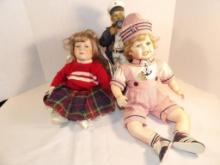 LOT OF (3) DOLLS INCLUDING SAILOR, LITTLE GIRL, AND BABY SAILOR. SAILOR STATUE APPROX 13" H