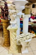 LOT OF 10PC DECORATIVE COLUMNS, STATUES AND WALL PLAQUES