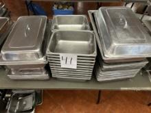 LARGE LOT OF STAINLESS WARMING INSERTS AND LIDS