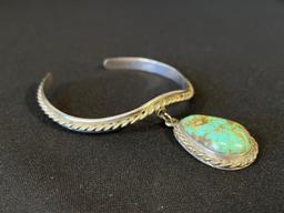 Sterling Silver Cuff with Turquoise Charm