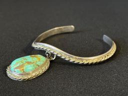 Sterling Silver Cuff with Turquoise Charm