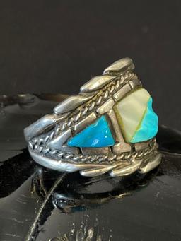 Heavy Mens Sterling Silver and Turquoise Ring