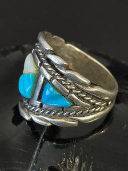 Heavy Mens Sterling Silver and Turquoise Ring