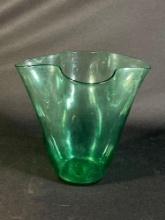 9" Green hand blown glass vase