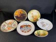 (5) Decorative plates w/ (1) nippon hand painted canoe -see photo's-